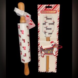 Dachshund Dog Holiday Print Rolling Pin Spatula & Cookie Cutter Set by Bake Shop